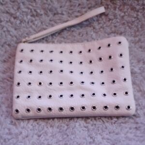 White Perforated Leather Wristlet Clutch